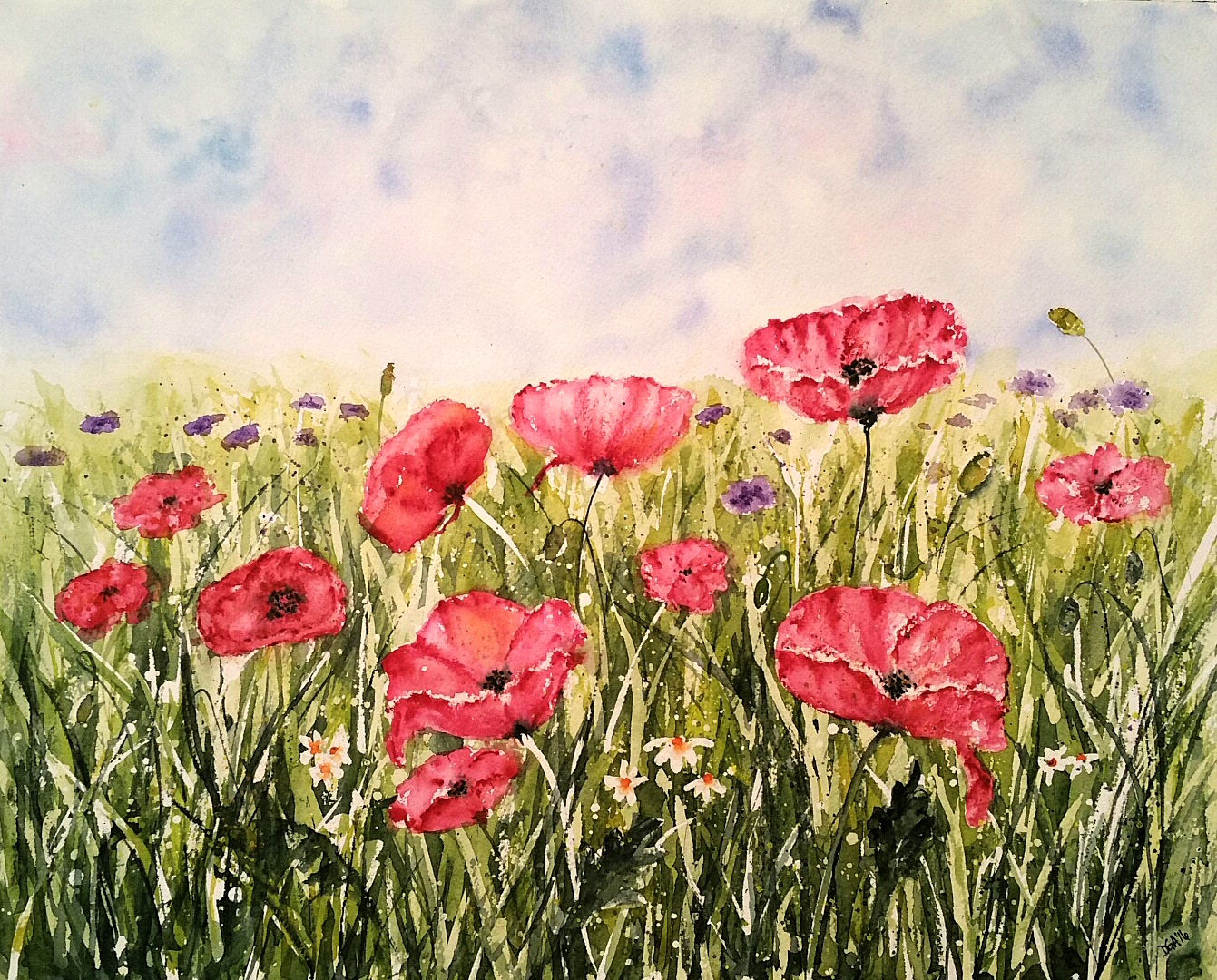 Watercolor Poppies 3 Sold - Watercolors by Donnell Anderson